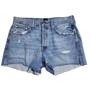 Edwin Cut Off Button Fly Cal Distressed Denim Shorts Size 31‎